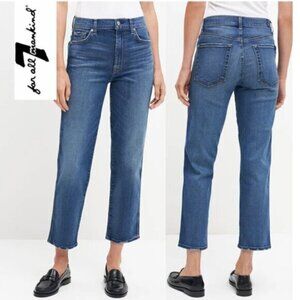 7 For All Mankind High Waist Cropped Straight Leg Jeans Size 28